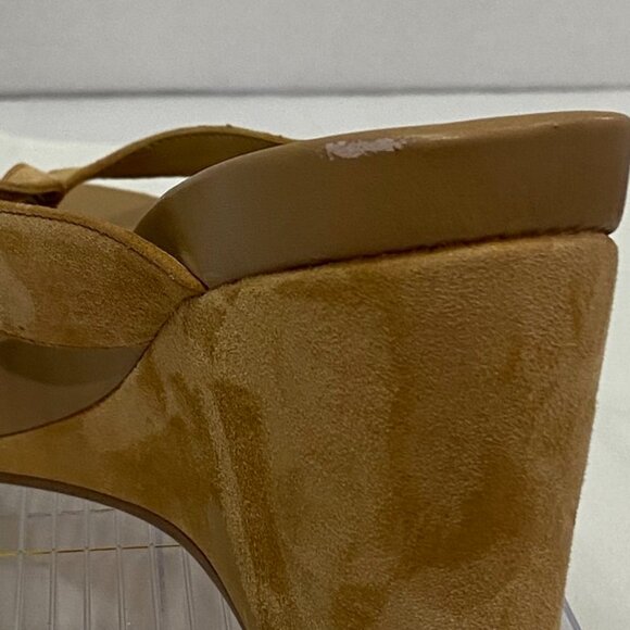 Jeffrey Campbell Suede Wedge Platform Thong Sandals Tan Camel Size 9 - Picture 7 of 9
